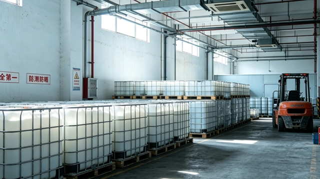 Entrep&ocirc;t d"adh&eacute;sifs et d"&eacute;mulsions avec r&eacute;servoirs de stockage
